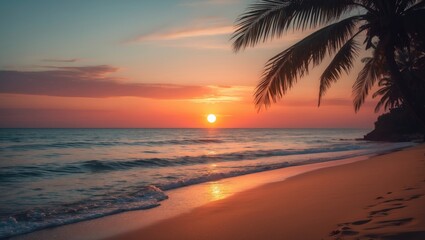 Beautiful sunset over the ocean with reflections on the water for travel during relaxation time.