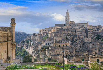 Sassi of Matera townscape in Basilicata, southern Italy: view of Sasso Barisano district.