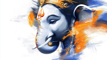 Divine Majesty: Lord Ganesha in Ethereal Blue and Orange