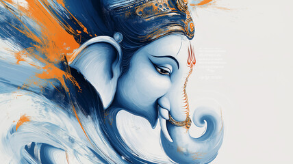 Divine Majesty: Lord Ganesha in Ethereal Blue and Orange