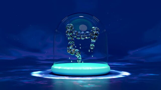 3d colon human transparent in glass dome isolated on black background. experiment, colon cancer treatment in the future concept, 3d illustration render, alpha channel