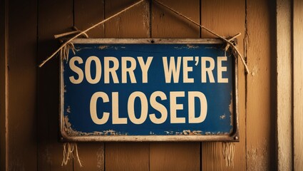 Fototapeta premium Government Shutdown theme. Blue and white sign stating 