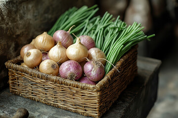 onions in basket. Generative AI
