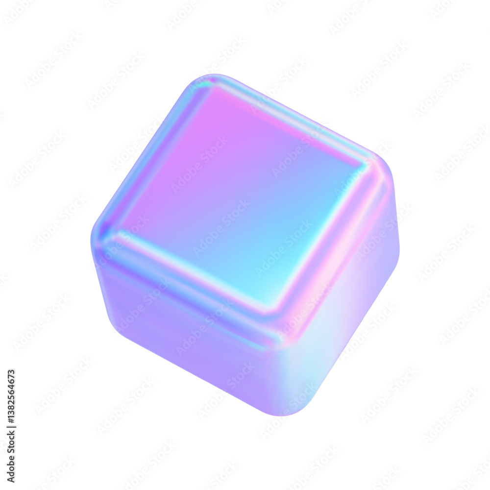 Wall mural 3d glass cube icon. neon box isolated. render hologram square shape. y2k glow object with holographi