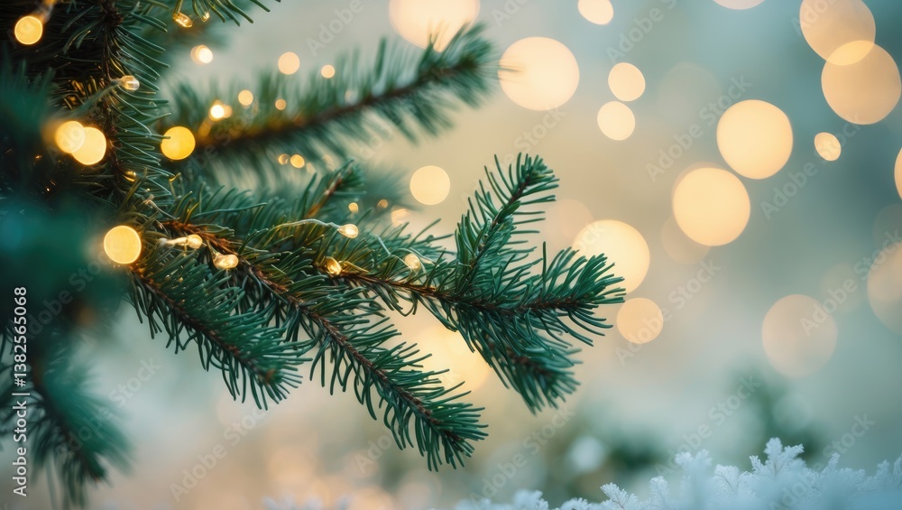 Poster closeup of background with focus on tree branches and festive lights.