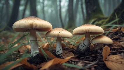Closeup of a blushing amanita upright in the forest.