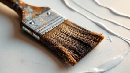 Close-up of a vintage paintbrush against a white background, highlighting art supplies and DIY creativity.