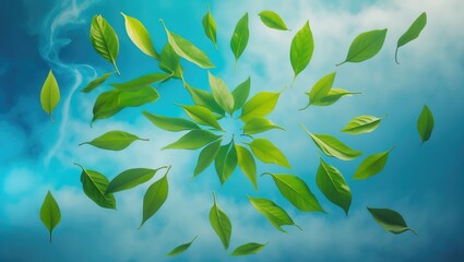 Whirling green leaves on a backdrop.