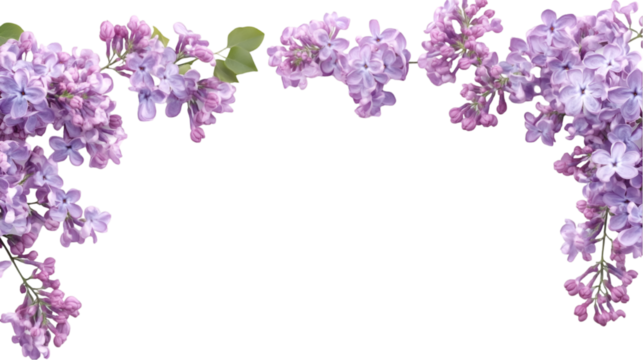 Delicate lilac flowers as a frame border isolated on transparent background
