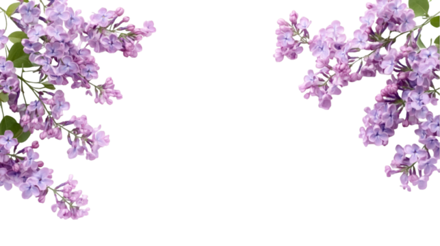 Delicate lilac flowers as a frame border isolated on transparent background
