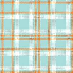 Plaid pattern seamless. Classic duck egg blue & Soft dusty orange Tartan Fabric Design. 