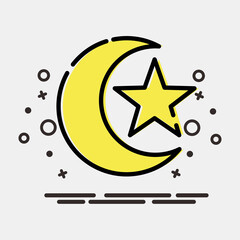 Icon moon and star. Islamic elements of Ramadhan, Eid Al Fitr, Eid Al Adha. Icons in MBE style. Good for prints, posters, logo, decoration, greeting card, etc.