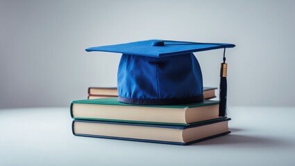 Graduation Cap, Books, and Computer on a Blank Background