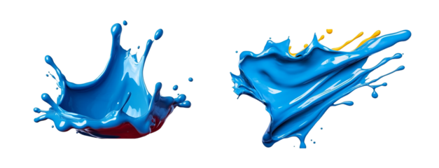 Blue yellow red paint drops isolated on transparent background
