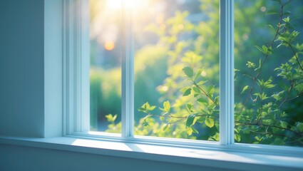 Obraz premium Close-up perspective of a window featuring an unoccupied sill.