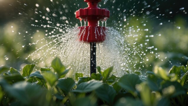 Close-up view of a drip irrigation system delivering water to the plantation.