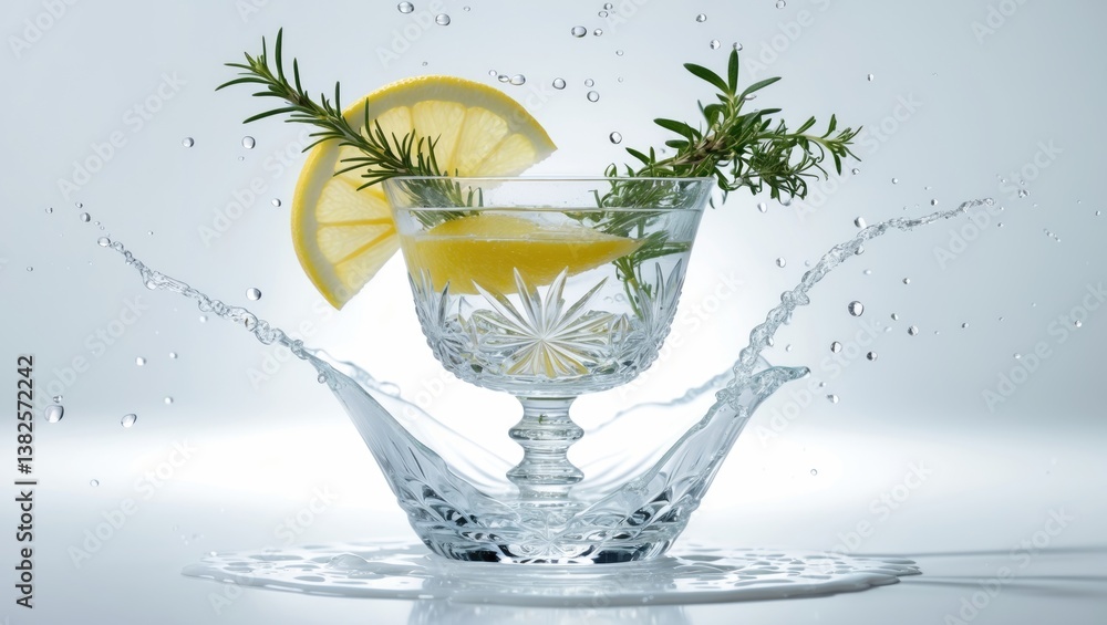 Poster gin tonic splashing isolated on backdrop