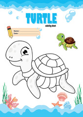 A turtle coloring page for kids with a cute and engaging design. Ideal for helping children develop creativity at school or home. A ready-to-print format for a fun and educational activity