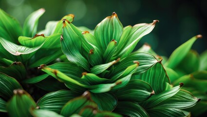 Obraz premium Dense green foliage showcases intricate patterns, with subtle brown highlights among the leaves, resulting in a rich texture. This vibrant plant life flourishes in an environment.