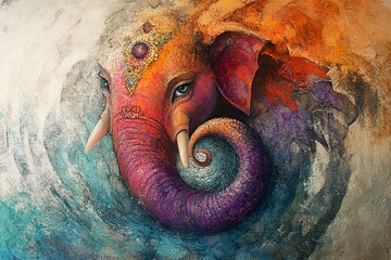 A Colorful Artistic Painting Depicting An Elephant With An Intricate Design