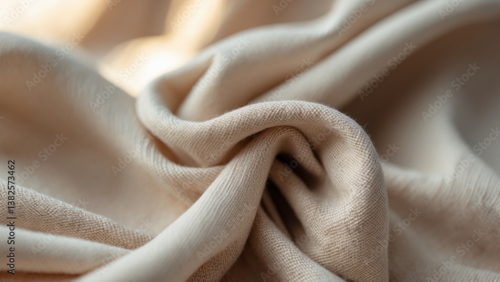 Poster close-up view of textured fabric featuring soft tones, highlighting a weave pattern with gentle fold