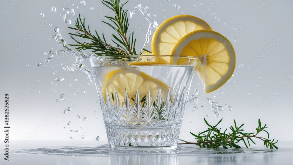Poster gin tonic splashing separated against a backdrop