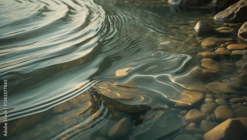 Poster clear water flowing over stones, creating dynamic patterns.