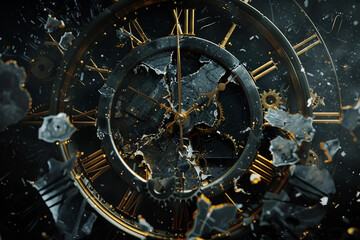 Fototapeta premium Dramatic Time Traveler Shattering a Clock Symbolizing the Destruction of Time, Generative AI