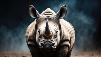 Close-up of a rhinoceros against a background.
