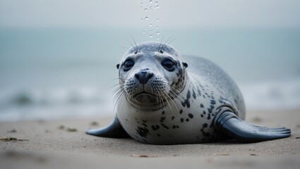 Grey seal resting on the shore.