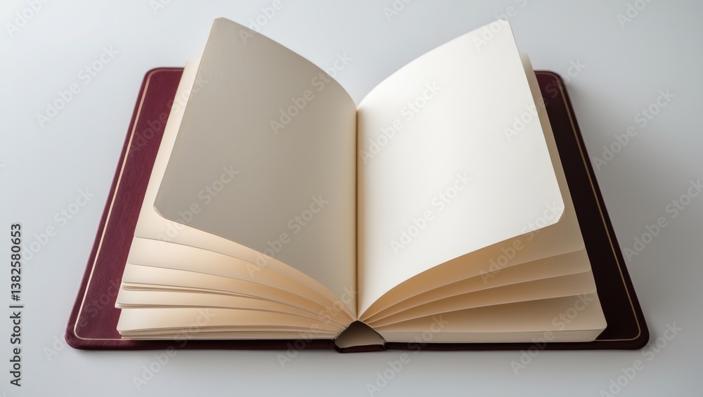 Poster open blank book displayed on a white backdrop.