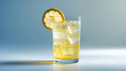 Close-up view of drink garnished with lemon