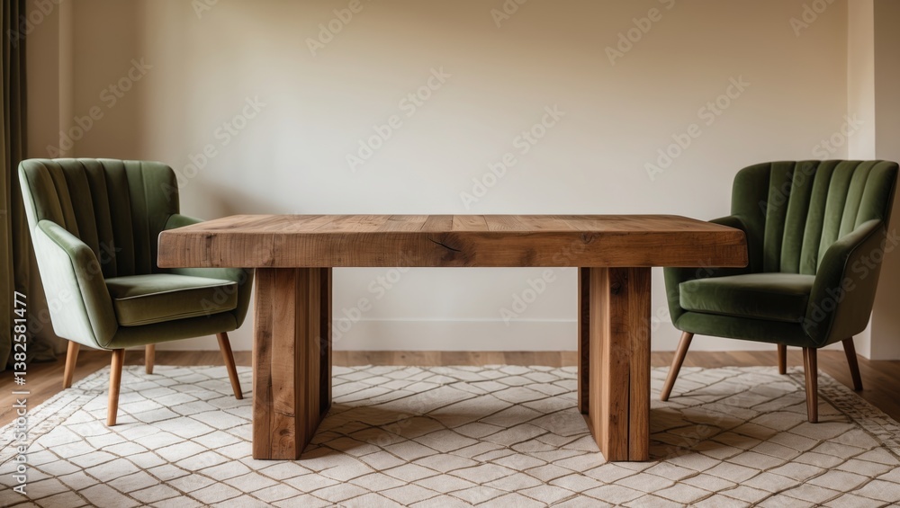 Aufkleber contemporary living area featuring a wooden table with a spacious empty surface for displaying produ
