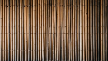 Panorama of Bamboo fence or Bamboo wall texture. Aged brown tone natural bamboo fence texture background.