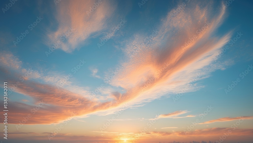 Poster panorama of the evening sky featuring clouds. background of the sky with illuminated clouds. beautif