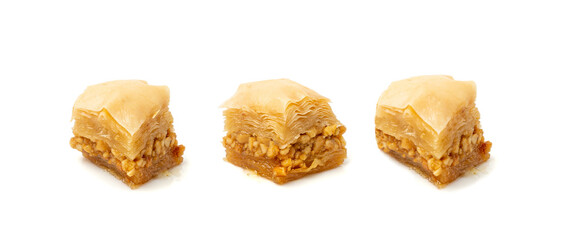Baklava Isolated, Small Ramadan Dessert, Eastern Sweet Filo Pastries, Turkish Honey Baklawa, Oriental Desert