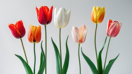 Set of tulip flowers from spring isolated on a white background