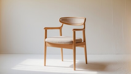 Scandinavian-Inspired Wooden Armchair with Upholstery for Modern Mid-Century Dining, Suitable for Living Room, Office, or Bedroom - Elegant Design in Light Oak Frame