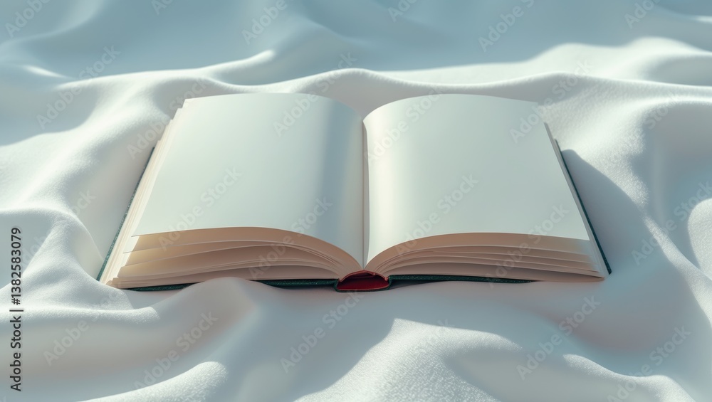 Poster open book with empty pages, set against a white background.