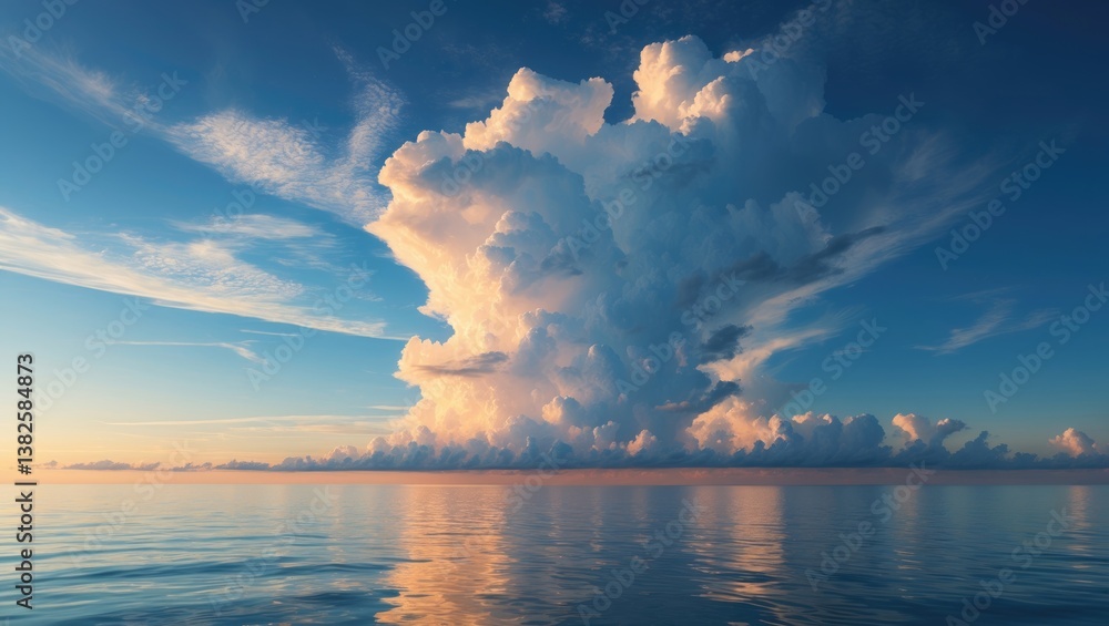 Poster panoramic view of the daytime sky featuring clouds. beautiful clouds above the sea.