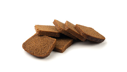 Black rye bread isolated, dark brown sliced loaf, sourdough borodinsky rugbrod square slices