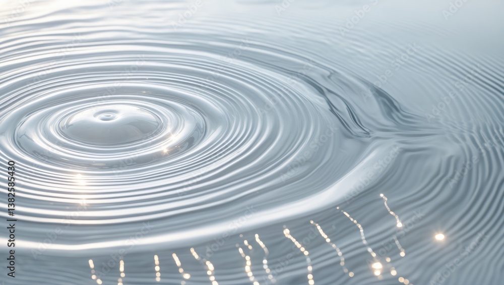 Aufkleber White water exhibiting ripples on the surface. Blurred defocus transparent calm water texture with bubbles and splashes. Water waves showcasing a shining pattern texture background.