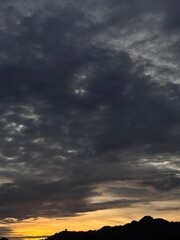 beautiful gradation of orange sky dark black cloudy dramatic, creative natural background