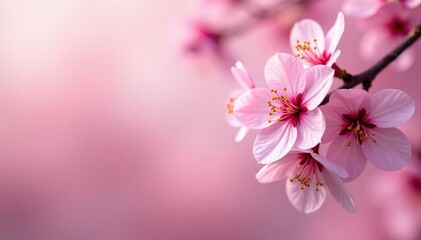 Obraz premium Delicate pink cherry blossoms, full bloom, soft petals , japanese, close up