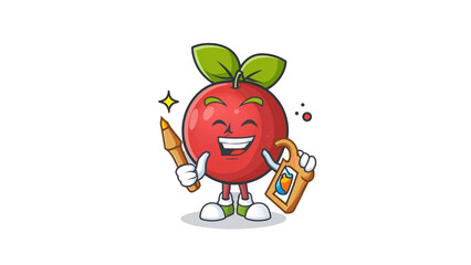 A cheerful apple holding cards, great for playful or educational designs.