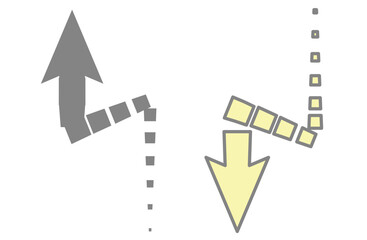 四角ドットの勢いのある矢印