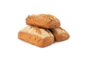 Whole wheat brown bread isolated, fitness pumpkin carrot buns with seeds, cereal bread