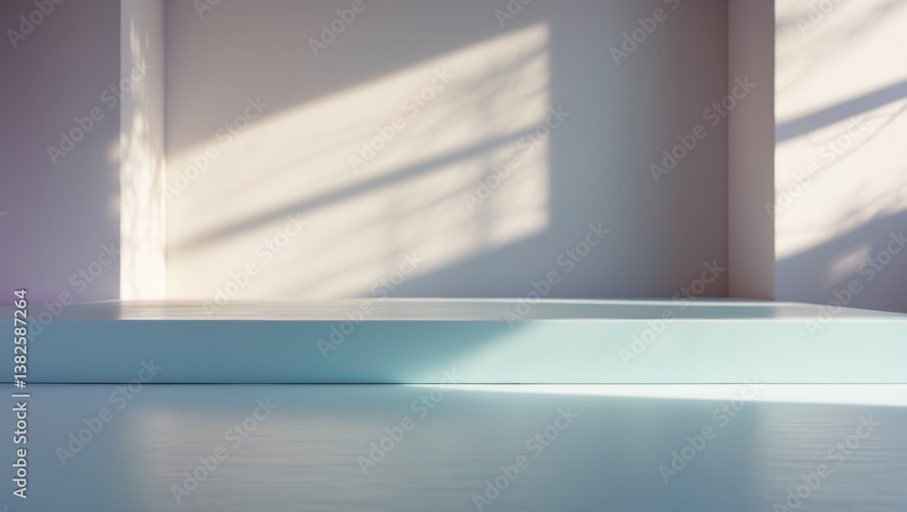 Poster white abstract background of an empty room featuring plaster walls and floor, enhanced by summer sha