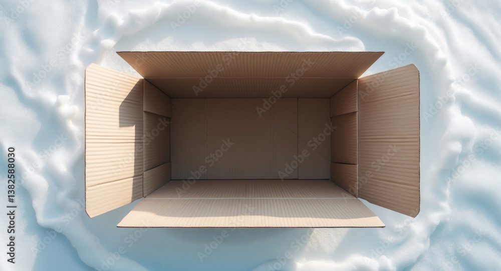 Poster open vacant rectangular cardboard box on white backdrop. mockup for design and advertising.