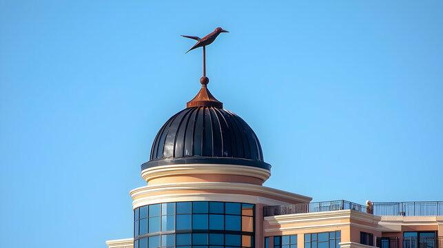 Modern Building Rooftop with Dark Dome and Bird Weathervane - Powered by Adobe